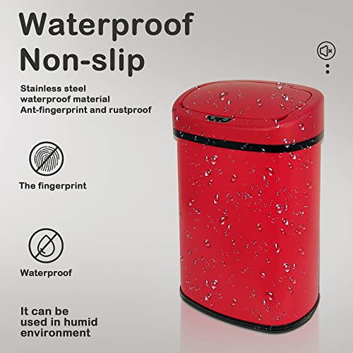 Kitchen Trash Can, 13 Gallon Automatic Can with Lid and Motion Sensor for Home Office Bedroom Bathroom Living Room, Garbage Touchless Stainless Steel RED - color: RED
