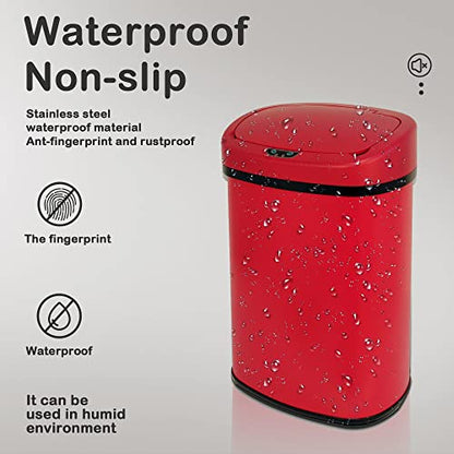 Kitchen Trash Can, 13 Gallon Automatic Can with Lid and Motion Sensor for Home Office Bedroom Bathroom Living Room, Garbage Touchless Stainless Steel RED - color: RED