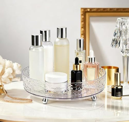 360° Rotating Makeup Organizer, 9" Clear Perfume Organizer Turntable Lazy Susan for Vanity, Pantry, Bathroom Counter, Cabinet, Spinning Cosmetic Storage Holder for Skincare, Perfume, Lotions - size: 9 inch