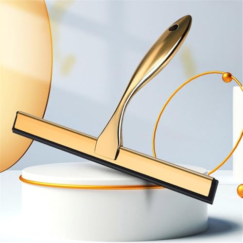 Stainless Steel Window Glass Cleaning Tool with Handle Silicone Rubber Brush Bathroom Shower Squeegee Kitchen Car Mirror Wipers,Gold,25.2 * 18cm - size: 25.2*18cm