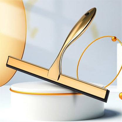 Stainless Steel Window Glass Cleaning Tool with Handle Silicone Rubber Brush Bathroom Shower Squeegee Kitchen Car Mirror Wipers,Gold,25.2 * 18cm - size: 25.2*18cm