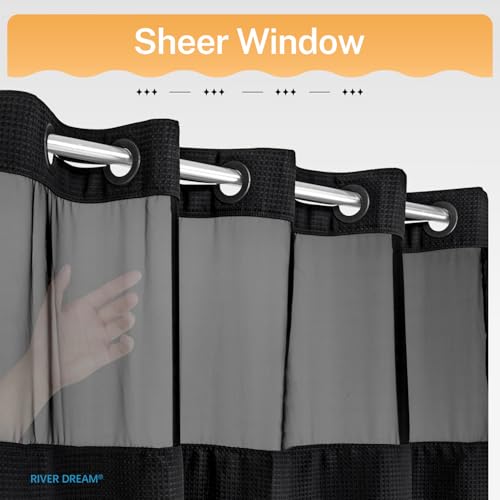 RiverDream Heavyweight Waffle No Hook Shower Curtain with Liner,Black,36x74 | Dotted Waffle,Snap-in Liner,Heavy Duty,Quick Dry,Mesh Top Window,With Bottom Magnets,Hotel-Grade,Washable,Small Stall Size - color: Black, size: 36"W x 74"L (Pack of 1)