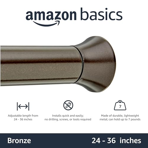 Amazon Basics No Drill, Non Slip Tension Curtain Rod, Adjustable Length 24-36", Classic Finial, Bronze - color: Bronze, size: 24-36"