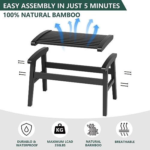 Shower Chair for Insider Shower, Bamboo Shower Bench with Big Soft Surface Waterproof Nonslip Shower Stool for Elderly Disabled, Sturdy Shower Seat 350 lbs Capacity for Bathroom, Living Room (Black) | Bamboo Strip Design, Comfort Sitting Experience, Sturd