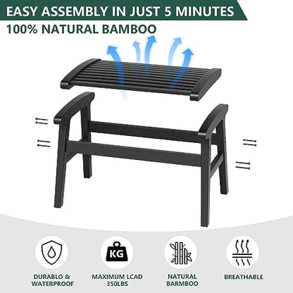 Shower Chair for Insider Shower, Bamboo Shower Bench with Big Soft Surface Waterproof Nonslip Shower Stool for Elderly Disabled, Sturdy Shower Seat 350 lbs Capacity for Bathroom, Living Room (Black) | Bamboo Strip Design, Comfort Sitting Experience, Sturd