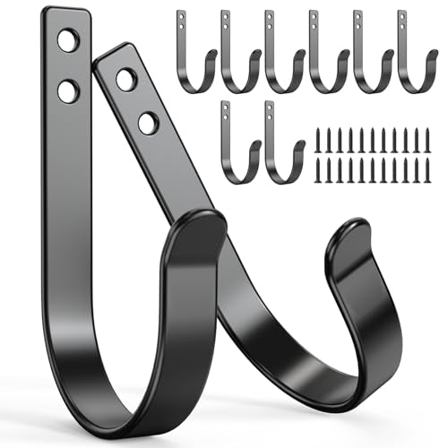 10 Pack Large Black Metal Wall Hooks for Coats and Towels | Screw mount hardware, outdoor closet door bathroom use, backpack robe utility - color: 10PACK + Black