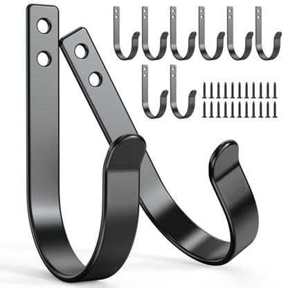 10 Pack Large Black Metal Wall Hooks for Coats and Towels | Screw mount hardware, outdoor closet door bathroom use, backpack robe utility - color: 10PACK + Black