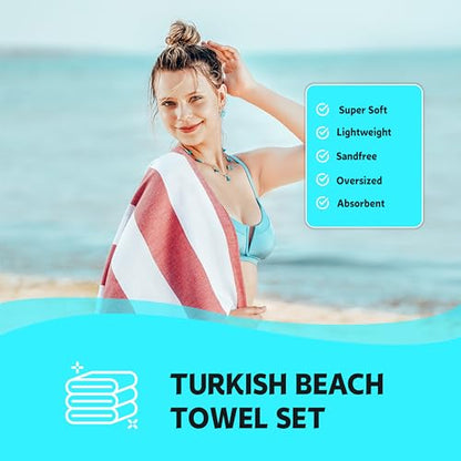 Turkish Beach Towel, Oversized 40" x 72", 100% Cotton -Green/Navy | Quick Dry, Sand Resistant, Reversible, Machine Washable, Lightweight Peshtemal Towel for Beach, Pool, Travel & Spa - color: Green / Navy