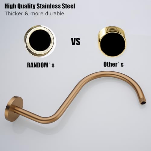 RANDOM S Shaped Shower Head Riser Pipe,Goose Neck Shower Arm 13 Inch Shower Head Extension Arm with Flange,Standard 1/2" Connection,Champagne Bronze.RD-91098-13CB - color: Champagne Bronze