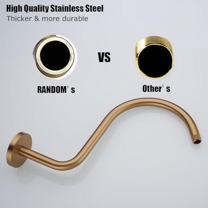 RANDOM S Shaped Shower Head Riser Pipe,Goose Neck Shower Arm 13 Inch Shower Head Extension Arm with Flange,Standard 1/2" Connection,Champagne Bronze.RD-91098-13CB - color: Champagne Bronze