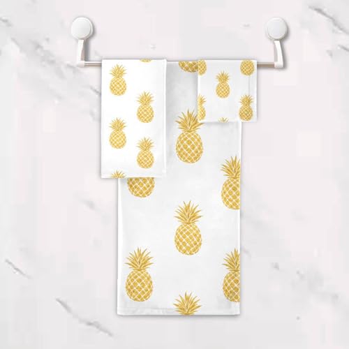 ALAZA 3-Piece Towel Set, Gold Pineapple Bath Towel Sets, 1 Bath Towel, 1 Hand Towel, 1 Washcloth, Absorbent Soft Towels Quick Drying for Bathroom - color: Multi14