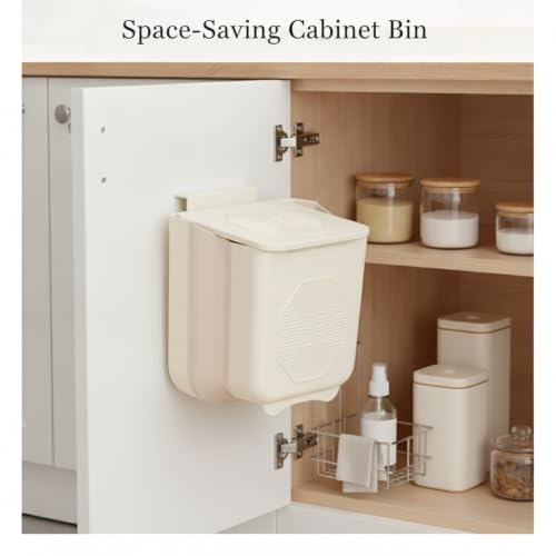 Foldable Trash Can, Wall Mounted Waste Bin for Kitchen Cabinet or Bathroom Vanity, Space Saving PP Plastic Garbage Bin with Lid (1 PC)