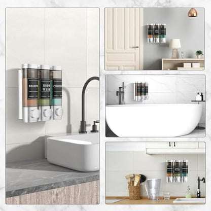 Shampoo and Conditioner Dispenser Shower Dispenser 3 Chamber No Drill Shampoo Dispenser for Shower Wall Mounted Shower Dispenser Body Wash for Bathroom Hotel Large Capacity,Silver - color: Clear Sliver
