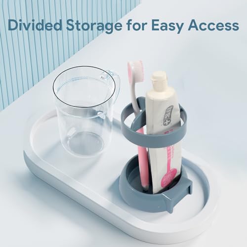 Toothbrush Stand with Cover/Cup, 3 Slots Toothbrush Holders for Bathrooms, Compatible with Toothpaste Conventional Toothbrushes Electric Toothbrushes Blue - color: Blue