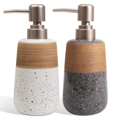 2 Pcs Ceramic Soap Dispenser Set, 15 Oz Refillable Liquid Soap Dispensers with Embossed Texture for Bathroom Countertop and Kitchen Sink, Hand Soap, Dish Soap & Lotion Bottles, Modern Home Decor - size: 2 x 15 Oz Soap Dispenser