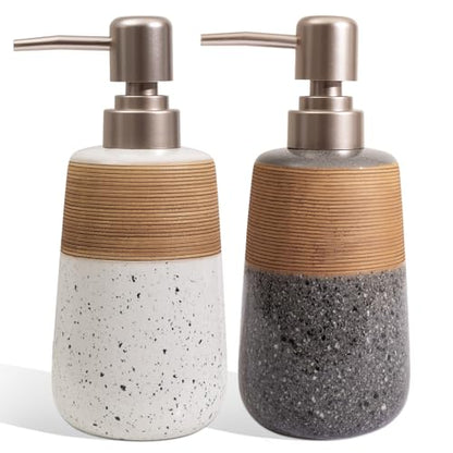 2 Pcs Ceramic Soap Dispenser Set, 15 Oz Refillable Liquid Soap Dispensers with Embossed Texture for Bathroom Countertop and Kitchen Sink, Hand Soap, Dish Soap & Lotion Bottles, Modern Home Decor - size: 2 x 15 Oz Soap Dispenser