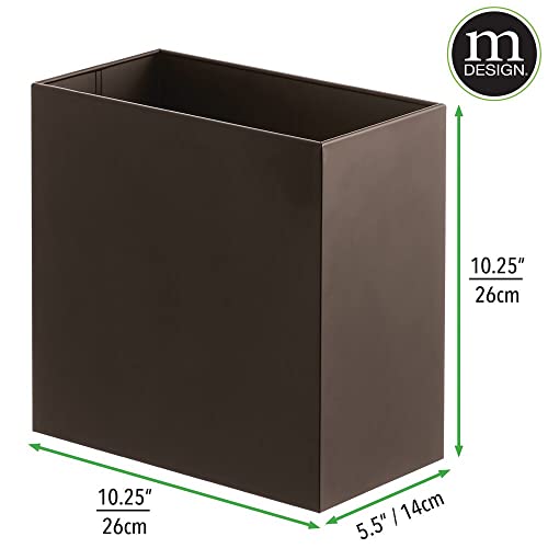 mDesign Small Steel Rectangular 2.4 Gallon/9.1 Liter Trash Can, Waste Basket for Bathroom, Bedroom, Home Office - Holds Garbage, Recycling, Household Items - Linn Collection - Bronze - color: Bronze