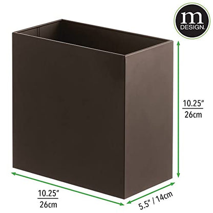 mDesign Small Steel Rectangular 2.4 Gallon/9.1 Liter Trash Can, Waste Basket for Bathroom, Bedroom, Home Office - Holds Garbage, Recycling, Household Items - Linn Collection - Bronze - color: Bronze