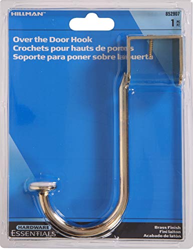 Hardware Essentials 852907 Over The Door Hook Brass (Pack of 2) - size: 1 Count (Pack of 2)