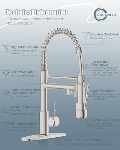 Kitchen Faucet with Soap Dispenser,Single Handle Faucet for Camper Farmhouse RV Kitchen Sink,Spring Kitchen Sink Faucets with Pull Down Sprayer and Deck Plate,Dual Function Spray Head,Brushed Nickel - color: B.Nickel Brushed, style: 1.Faucet+Soap Dispense