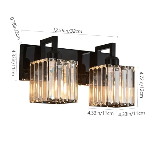 Modern Bathroom Vanity Light 2-Lights Plating Black Vanity Light Crystal Wall Light Bathroom Light Fixtures - color: Plating Black Crooked, size: 2-light