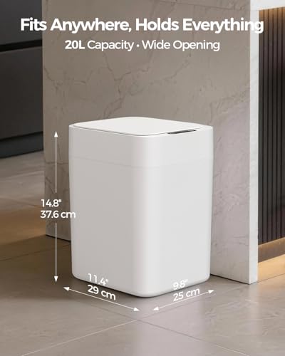 V1 Self-Sealing & Self-Changing Automatic Trash Can, 5.3 Gallon (20L) Smart Trash Can Motion Sensor, Touchless Garbage Can with Lid for Kitchen, Bathroom, Bedroom, Office, Odor-Sealing Design