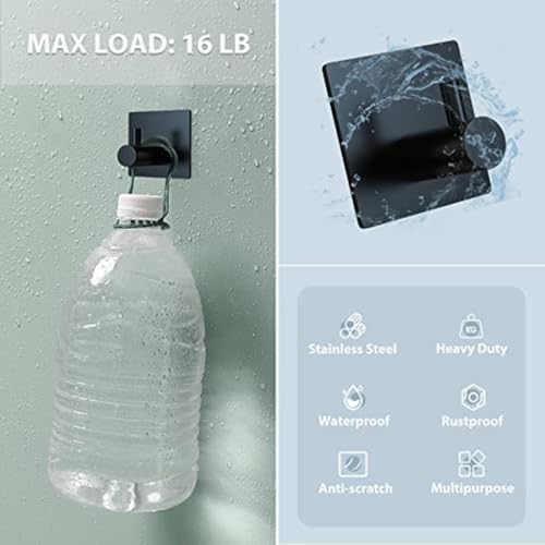 3PCS 3pcs Stainless Steel Sticky Hooks Matte Black Self Adhesive Waterproof Towel Hooks for Shower Walls Bathroom Kitchen, Black - color: Black