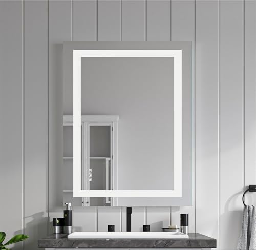 Front Lit LED Bathroom Mirror 36x28, Wall Mounted Lighted Vanity with Dimmable Anti-Fog Smart Memory, Shatter-Proof Glass, Horizontal or Vertical - size: 28"L x 36"W