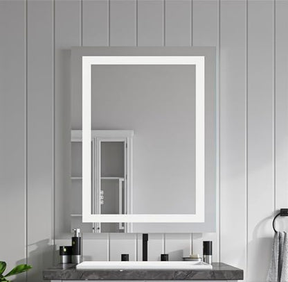 Front Lit LED Bathroom Mirror 36x28, Wall Mounted Lighted Vanity with Dimmable Anti-Fog Smart Memory, Shatter-Proof Glass, Horizontal or Vertical - size: 28"L x 36"W