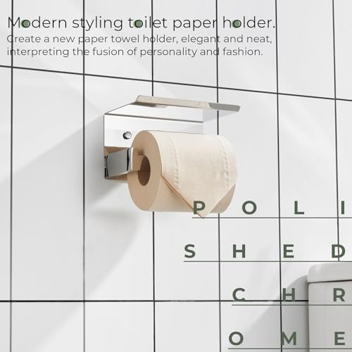 KOKOSIRI Toilet Paper Holder with Shelf Chrome Bathroom Toilet Roll Holder for Restroom T-304 Stainless Steel Wall Mounted, Polished Finish, B2010CH - color: Polished Chrome, size: With Shelf(1 Pack)