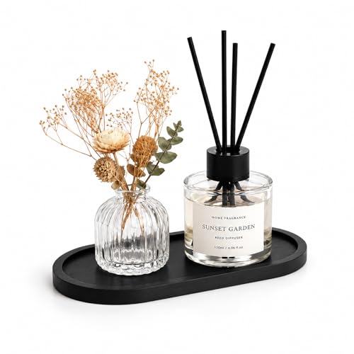 SheeChung Bathroom Counter Tray, Small Bamboo Vanity Tray - 6.9" x 3.5" | Black, Decorative Kitchen Countertop Organizer for Soap Dispenser, Perfume, Jewelry, Catchall, Makeup, Candle, Coffee Table - color: Black, size: 3.5" x 0.4" x 6.9"