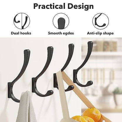 Coat Hanger Hooks Wall Mount - Backpack Hooks,Metal Wall Hooks For Hanging Heavy Duty,Screw In Hooks For Hanging Clothes,Black Coat Hooks For Wall,Purse Hanger For Wall,Wall Mounted Bag Hooks (6 Pack) - size: 6 Pack