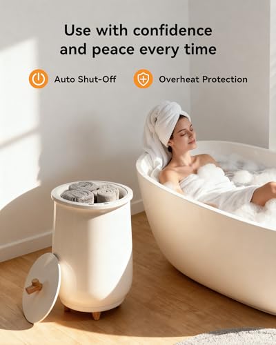Towel Warmers for Home, 20L Large Towel Warmer Bucket for Spa, Auto Shut-Off, Adjustable Timer, Hot Towel Warmer with Fragrance Disc, Fit Oversized Cloth, White