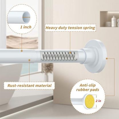 Thestoa White Tension Shower Curtain Rod, 30-56 Inches with Holders | Includes adhesive holders, rustproof stainless steel, no-drilling spring tension for bathroom, closet & window - color: White, size: 30"-56"
