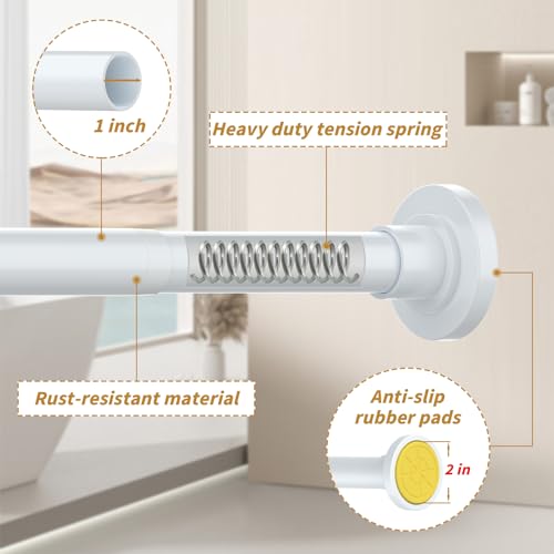 Thestoa White Tension Shower Curtain Rod, 30-80 Inches with Holders | Includes adhesive holders, rustproof stainless steel, no-drilling spring tension for bathroom, closet & window - color: White, size: 30"-80"