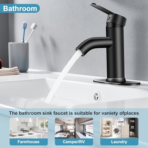 Bathroom Faucet 1 Hole, Black Vanity Faucet,Single Handle | for 1 Hole or 3 Hole Bathroom Sink, RV, Vanity,with Deck and Pop-up Drain Easy to Clean - color: Matte Black