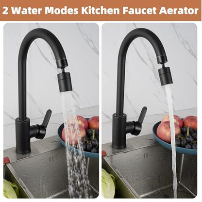 Hibbent Faucet Aerator, 360 Degree Kitchen Sink Faucet Aerator, Dual-function Swivel Big Angle Kitchen Faucet Attachment, Faucet Replacement Part, Matte Black - color: Matte Black, style: Dual Modes
