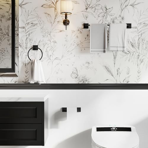 RUACQ 3 Pieces Bathroom Hardware Set, SUS 304 Stainless Steel Toilet Paper Holder, Towel Ring, 18-inch Towel Bar Set, Wall Mounted, Heavy Duty (Matte Black) - color: Matte Black, size: 3pcs