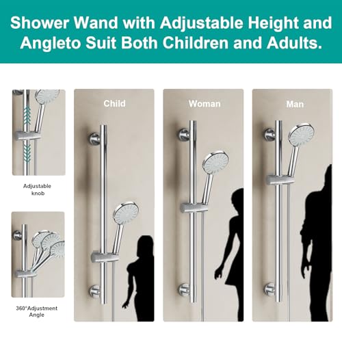 Shower Slide Bar Handheld Shower Head with Hose, 5-Function Hand Shower with Wall Mount，shower slide bar,adjustable height shower head (A-round, Chrome) - color: Chrome