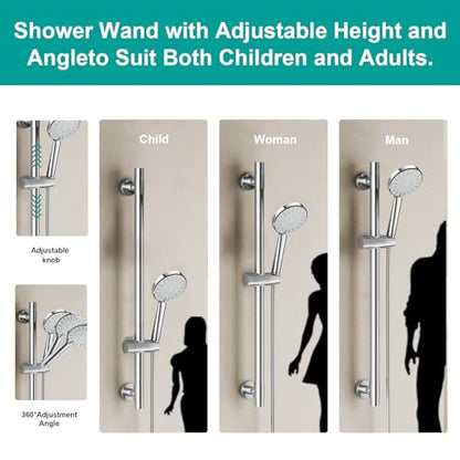 Shower Slide Bar Handheld Shower Head with Hose, 5-Function Hand Shower with Wall Mount，shower slide bar,adjustable height shower head (A-round, Chrome) - color: Chrome
