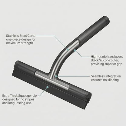 Shower Squeegee for Glass Doors, Mirror Window Tile Scrubber Cleaner with Hook Silicone (Black) - color: Black