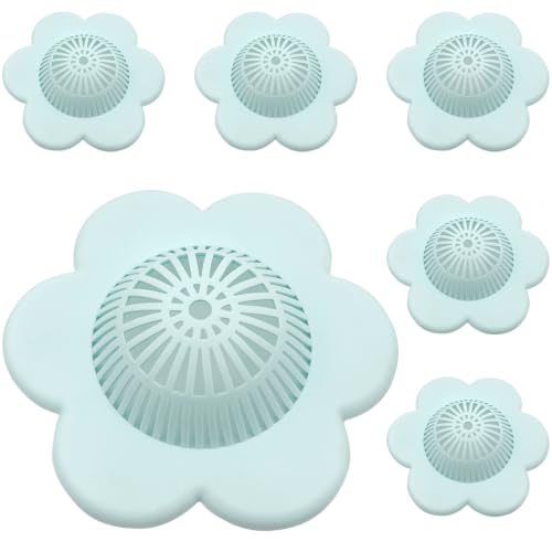 6 Pack Green Silicone Hair Catcher Shower Drain Covers with Suction Cups, Hair Stopper for Bathroom, Bathtub, and Kitchen Drains