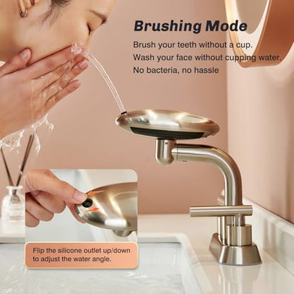 Bathroom Sink Faucet, 4-Inch Centerset,Brushed Nickel Bathroom Faucet | 4 Modes Waterfall Bathroom Faucet,2 Handle with 360° Swivel Spout,withPop Up Drain, 4inch Bathroom Faucet - color: brushed nickle
