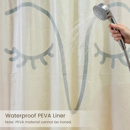 Gentle Smiling Face Linen Shower Curtain Set with Liner,72" Wx72 L | Double Layer Shower Curtain Waterproof Fabric with Zippered Removable PEVA Liner,Boho Shower Curtain for Bathroom,Free Hooks - color: Abstract Face