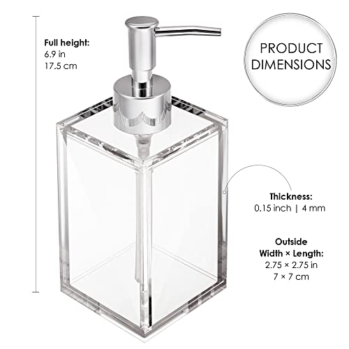 Clear Acrylic Reusable Kitchen & Bathroom Hand Sanitizer Dispenser with Rust Proof Stainless Steel Pump, Square Soap Dispenser Set | 12 oz (1 Pack) - style: 1 Pack / Soap Dispenser