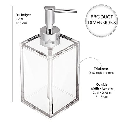 Clear Acrylic Reusable Kitchen & Bathroom Hand Sanitizer Dispenser with Rust Proof Stainless Steel Pump, Square Soap Dispenser Set | 12 oz - style: 2 Pack / Soap Dispenser
