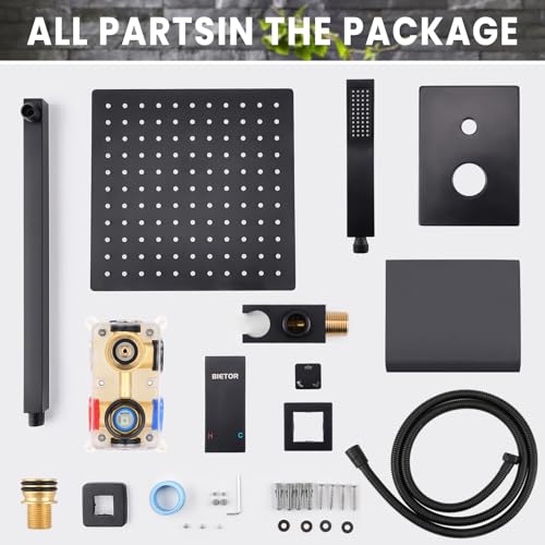 Wall Mounted Shower Faucet Set, Shower System with Tub Spout, 10 Inch Rainfall Shower Head with Handheld Spray, Waterfall Tub Spout Bathtub Faucet, Black - color: Black