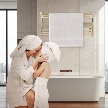 K&KALONZO Wall-Mounted 9-Bar Heated Towel Rack, Fast Heat in 2 Min, NTC Safety - color: Polished Gold, size: H 19.7 x W 41.9