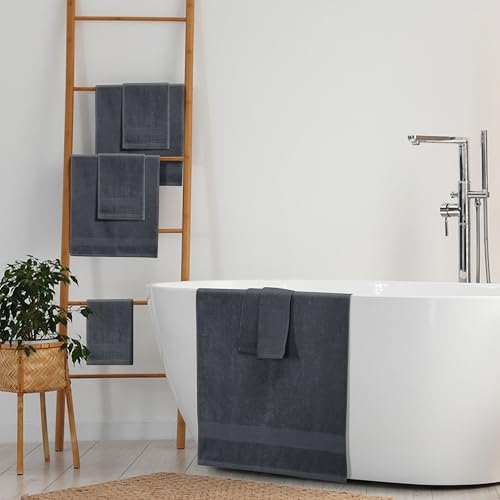 8 Piece Towel Set 100% Ring Spun Cotton, 2 Bath Towels 27x54, 2 Hand Towels 16x28 and 4 Washcloths 13x13 - Ultra Soft Highly Absorbent Machine Washable Hotel Spa Quality - Grey - color: Grey, size: 8 Piece Towel Set