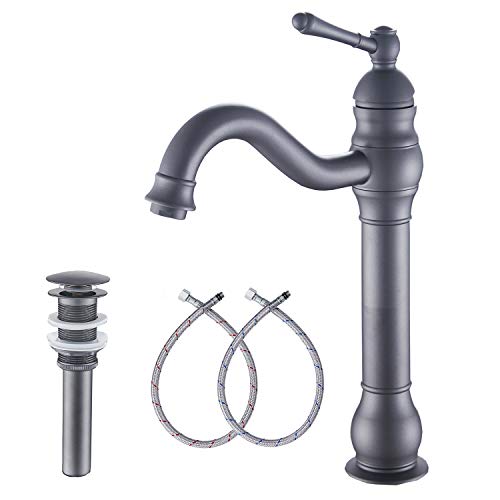 Bathroom Faucet 360° Swivel Single-Handle One Hole Bathroom Vessel Sink Faucet Matching Pop Up Drain Grey Farmhouse Bathroom Vanity Faucet - color: Gray, size: Vessel